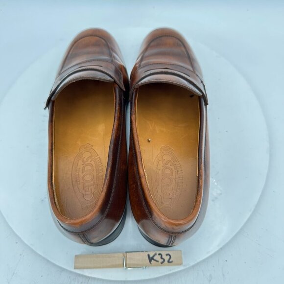 Tods Women Size EU 40.5 US 10.5 Brown Washed Leather Slip On Loafer Flat Shoes - Picture 9 of 11